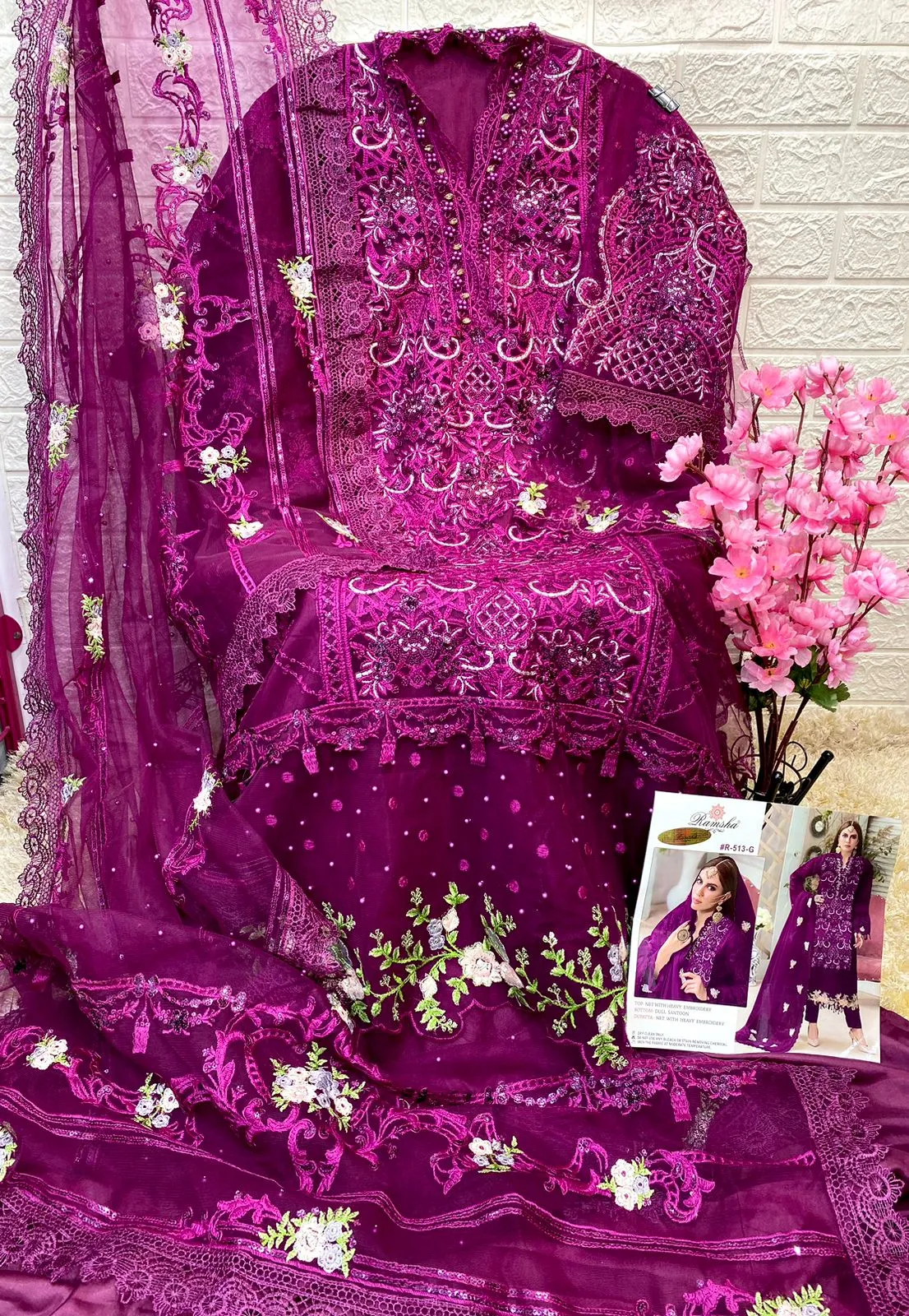 Ramsha R-513 Nx Net With Embroidery Suit