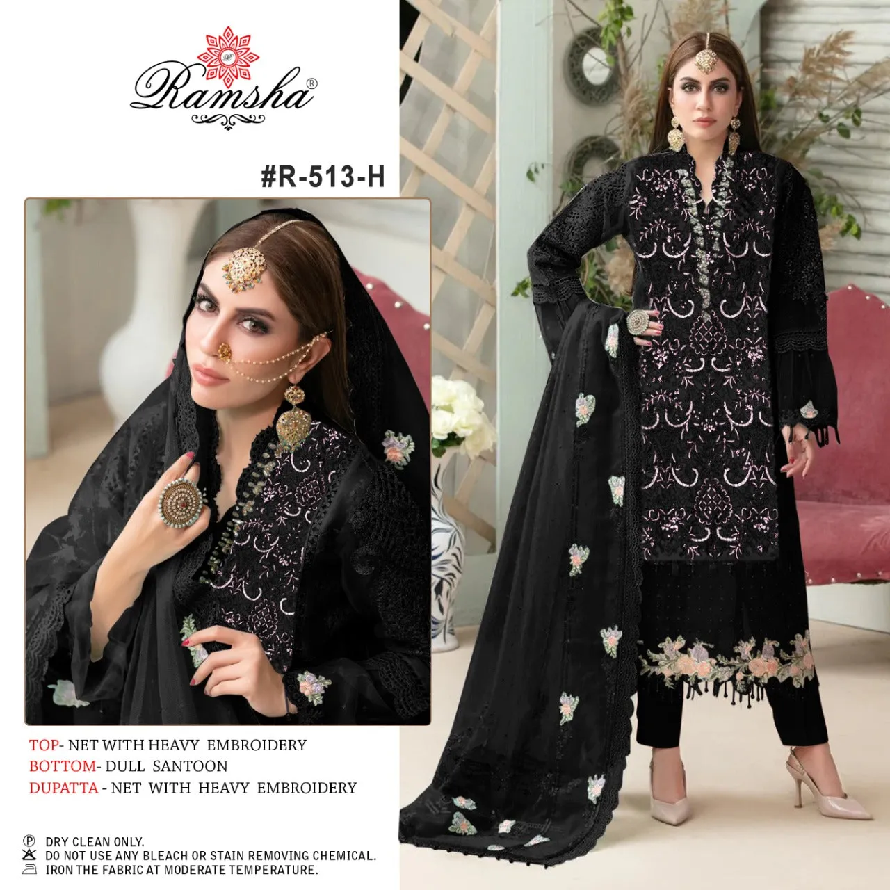 Ramsha R-513 Nx Net With Embroidery Suit