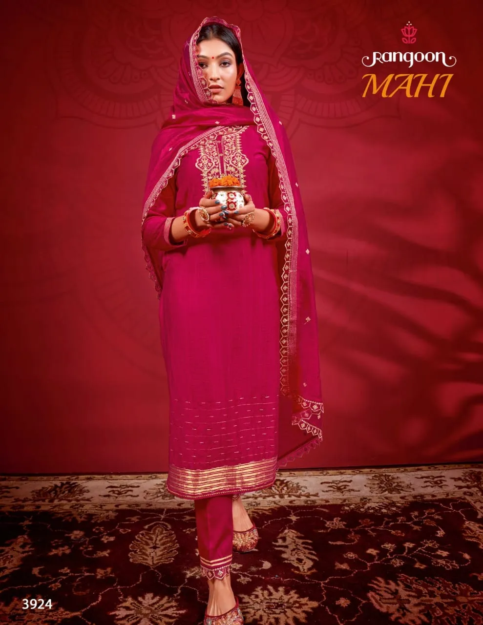 Rangoon Mahi Linen Jacquard Karwachauth Special Ready To Wear Collection