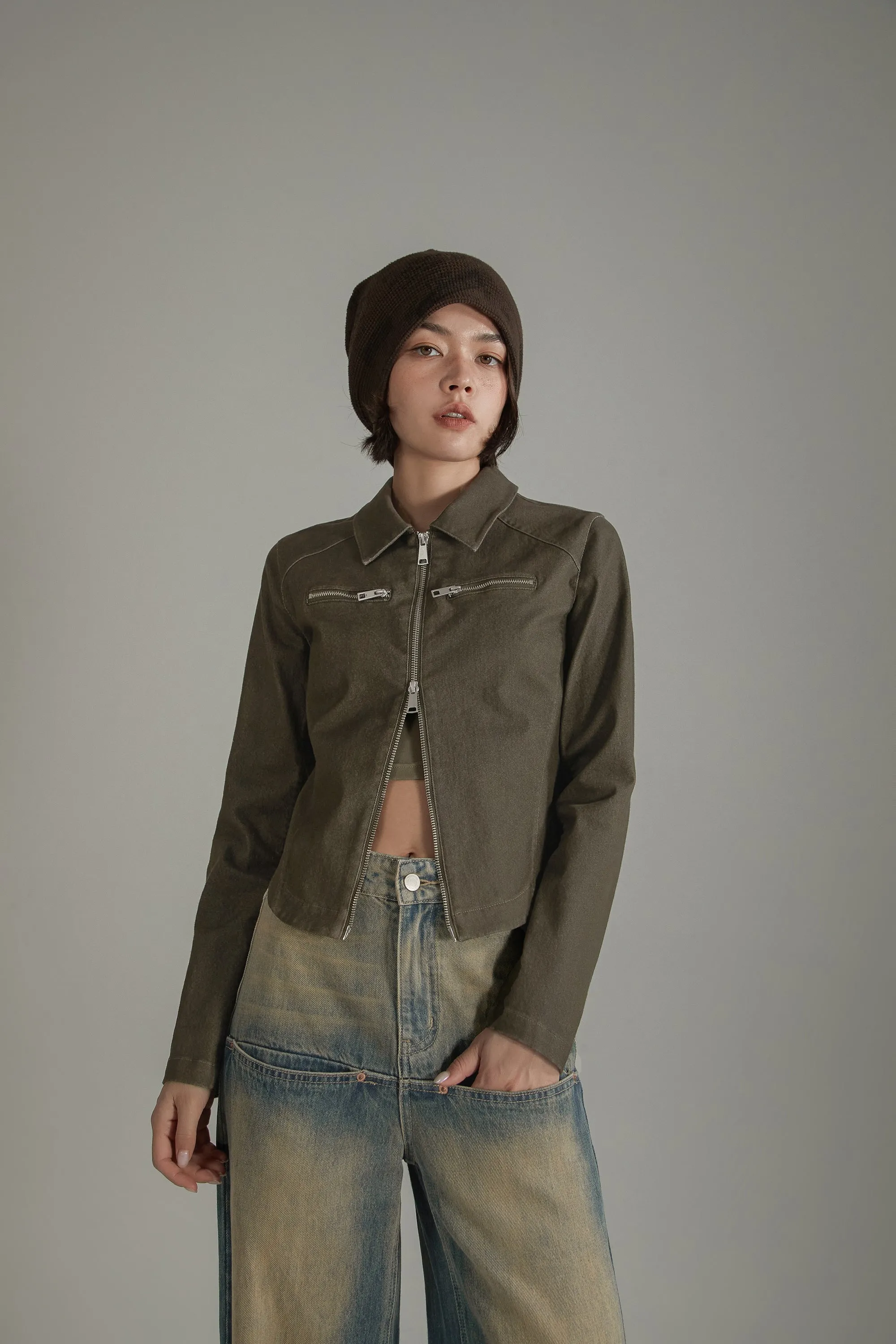 Solid Zip-Up Shirt