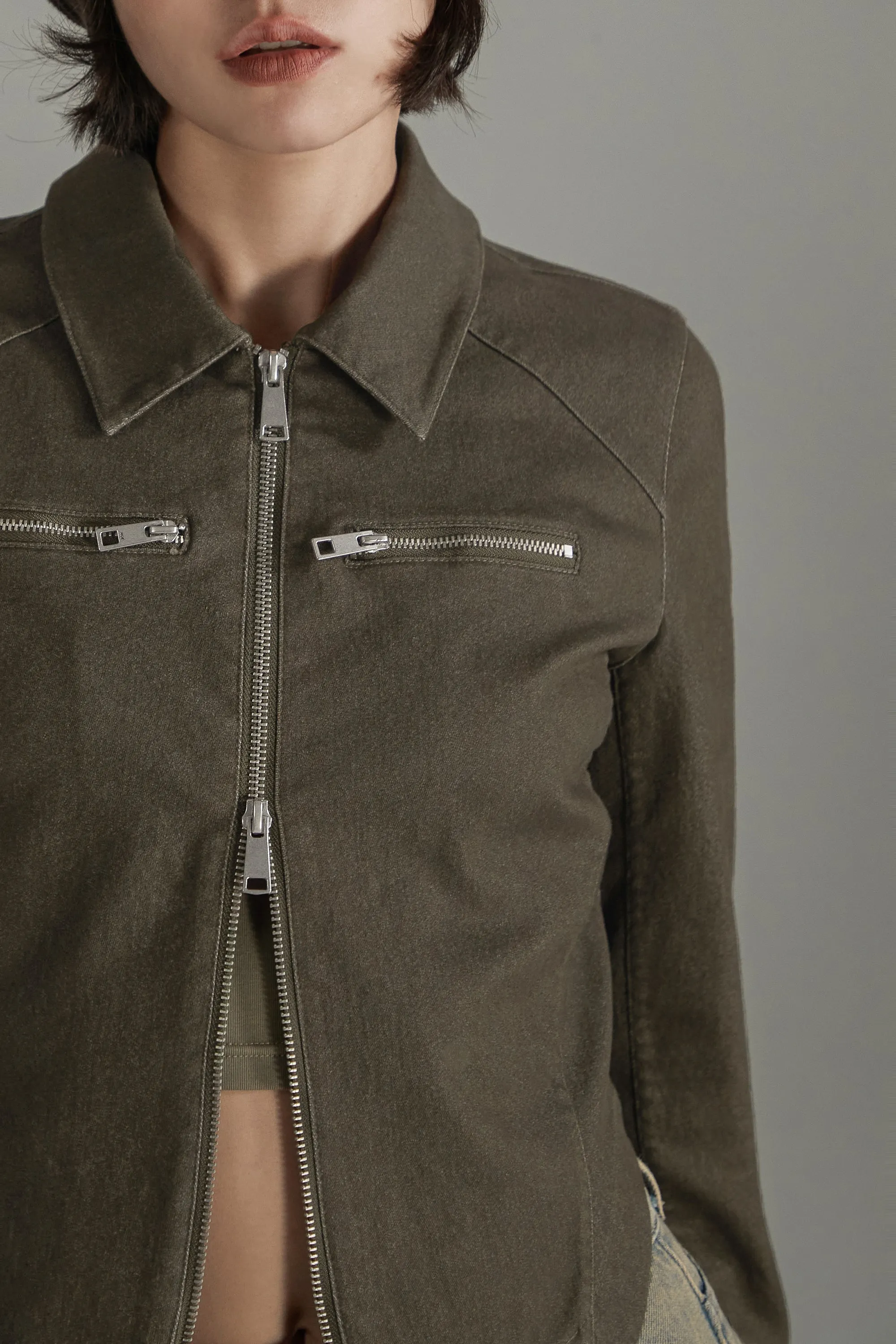 Solid Zip-Up Shirt