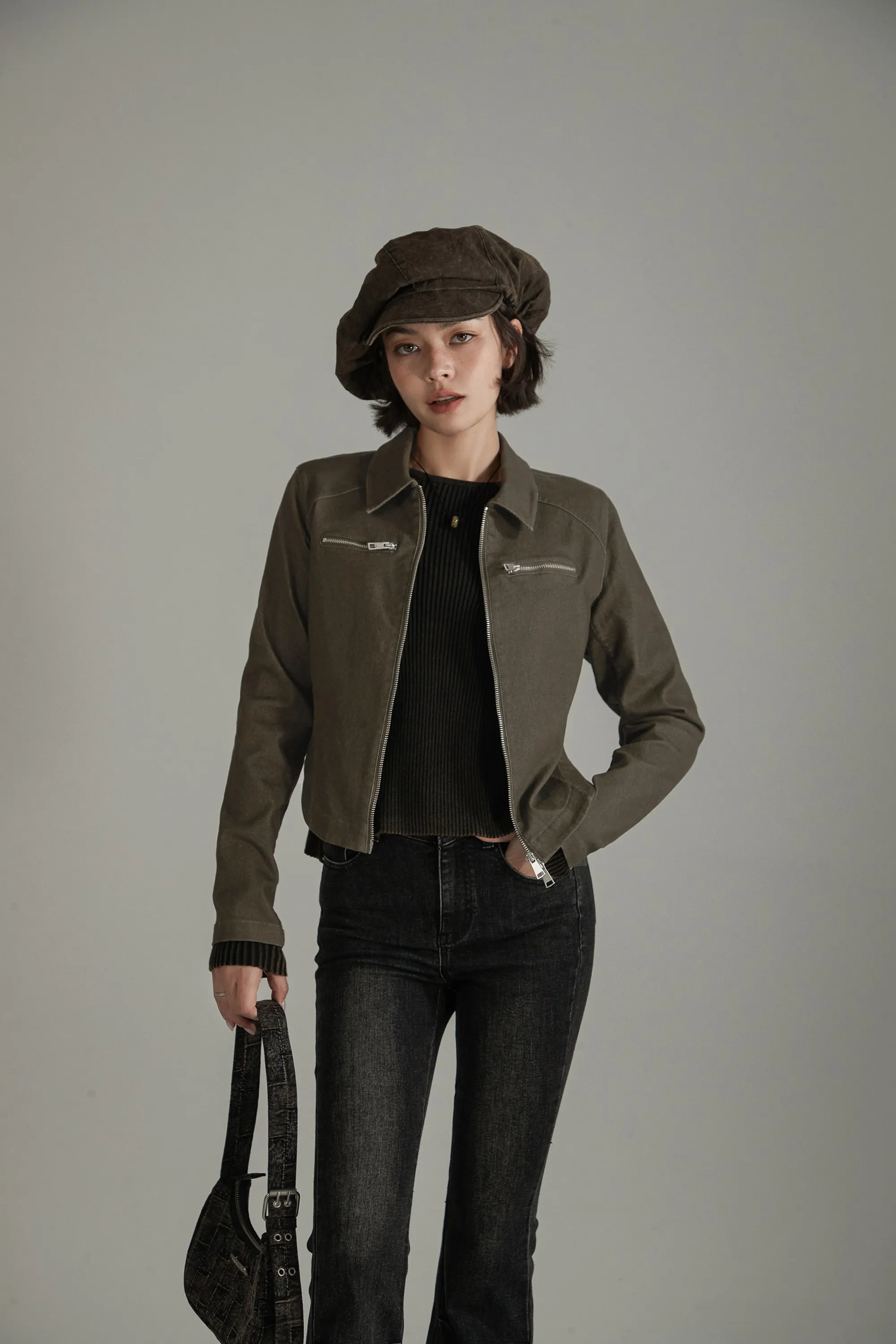 Solid Zip-Up Shirt