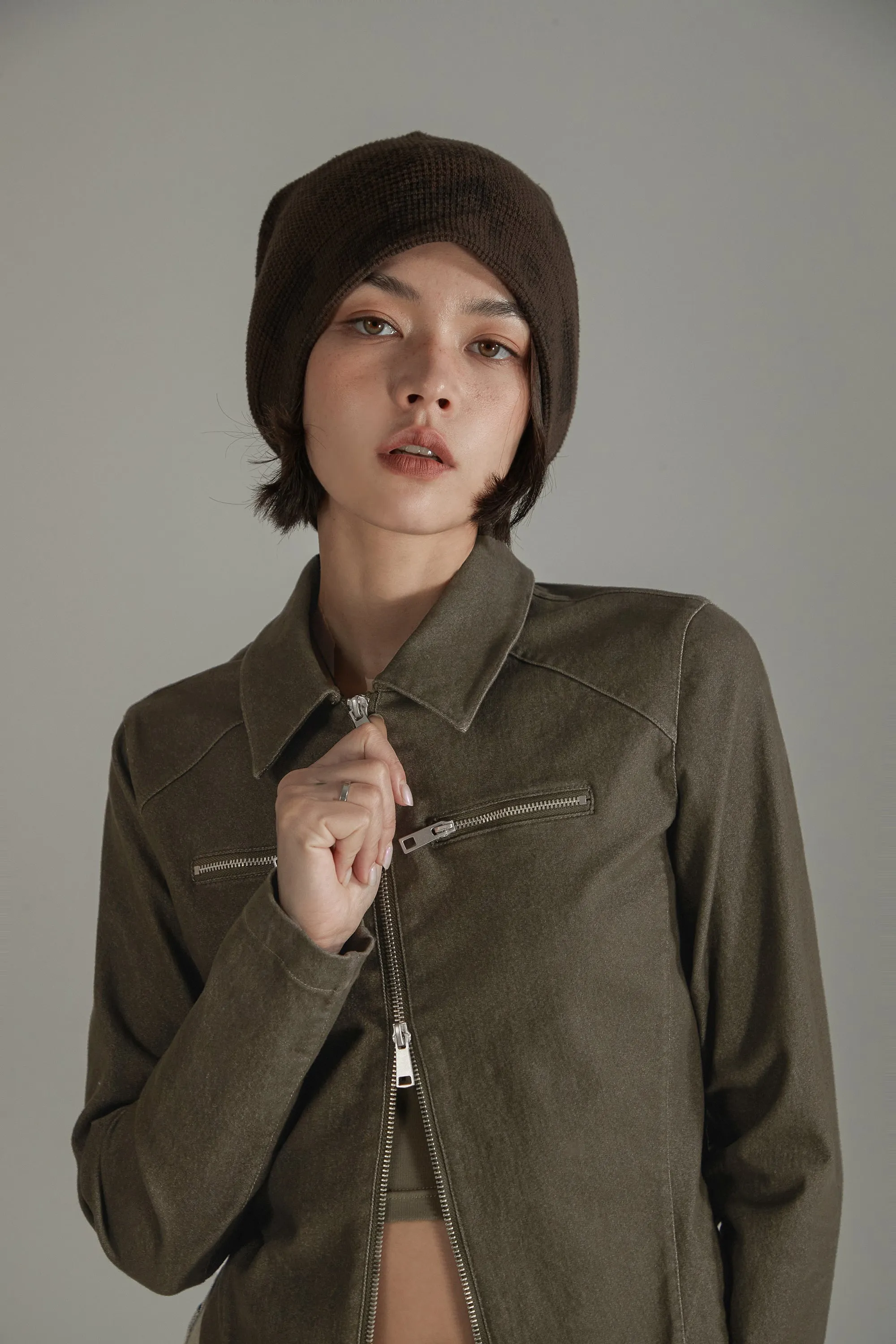 Solid Zip-Up Shirt