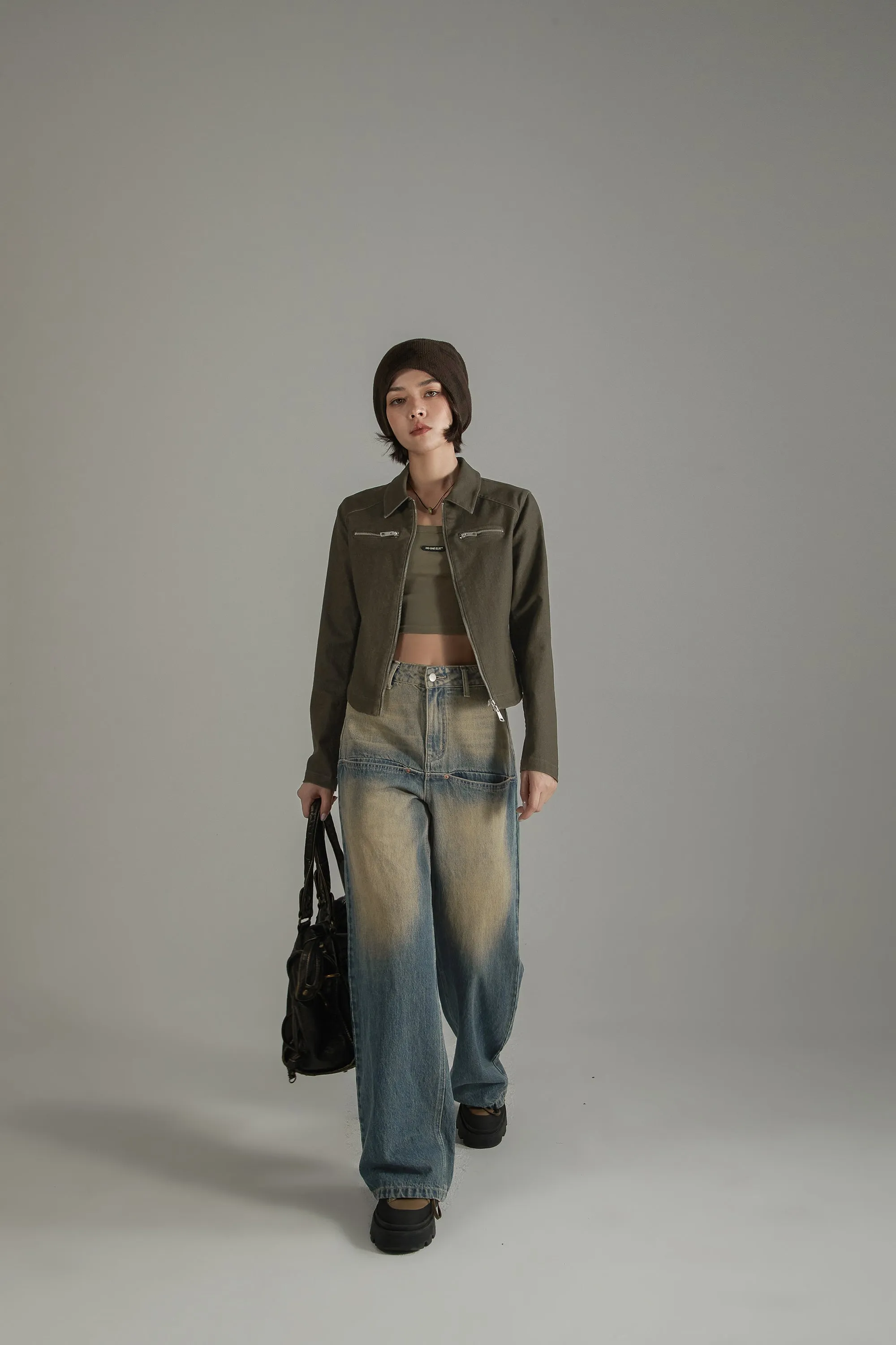 Solid Zip-Up Shirt