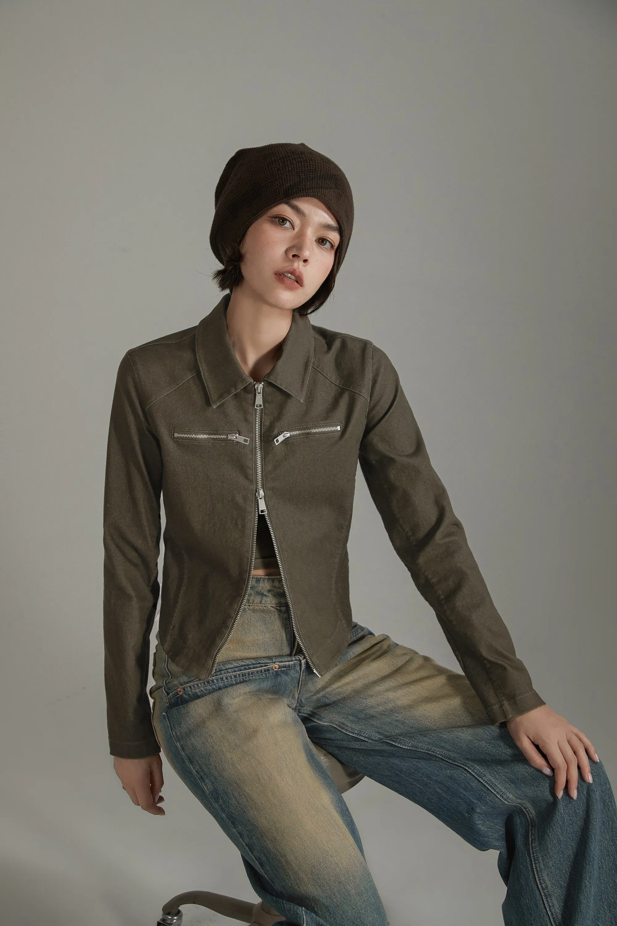 Solid Zip-Up Shirt