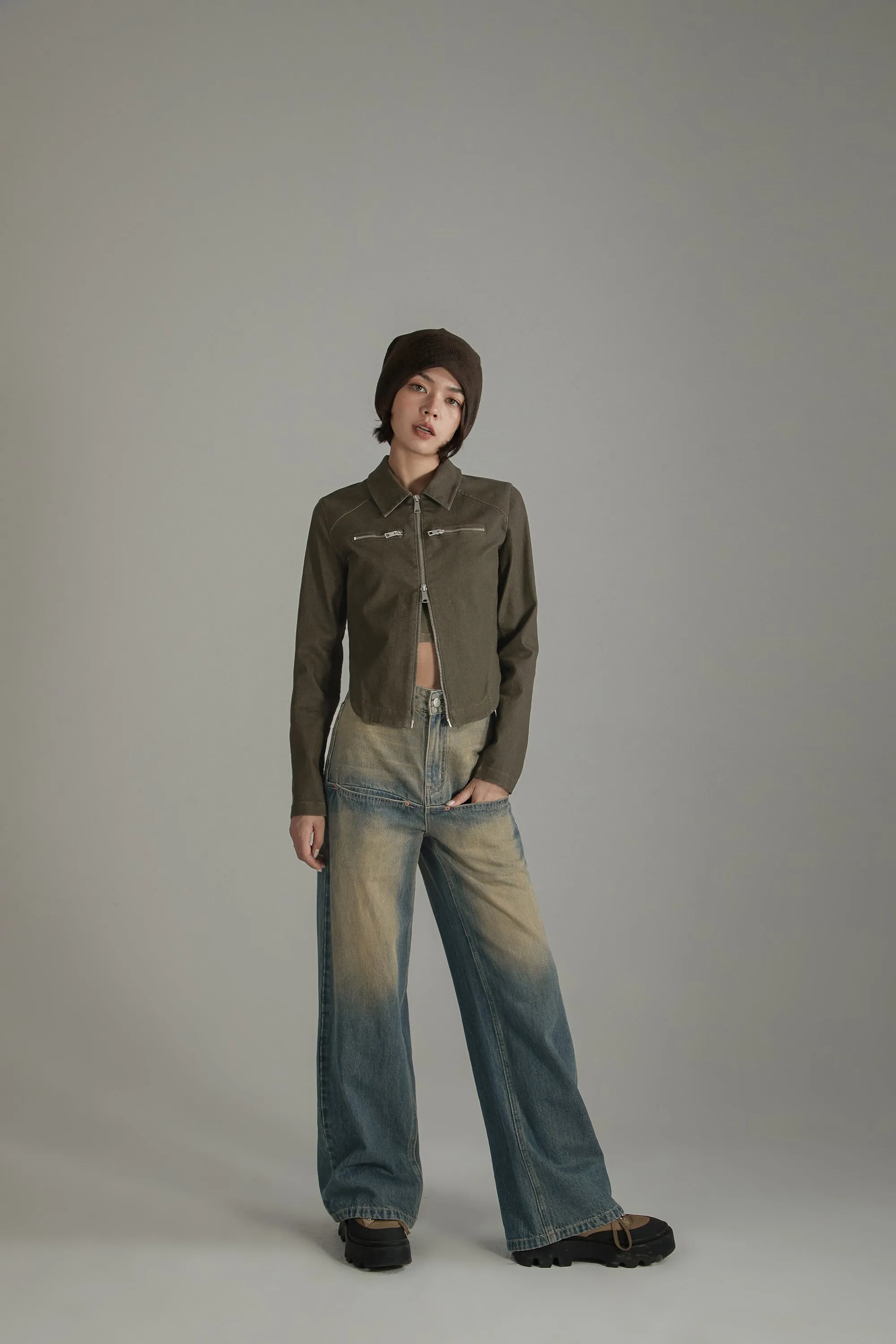 Solid Zip-Up Shirt