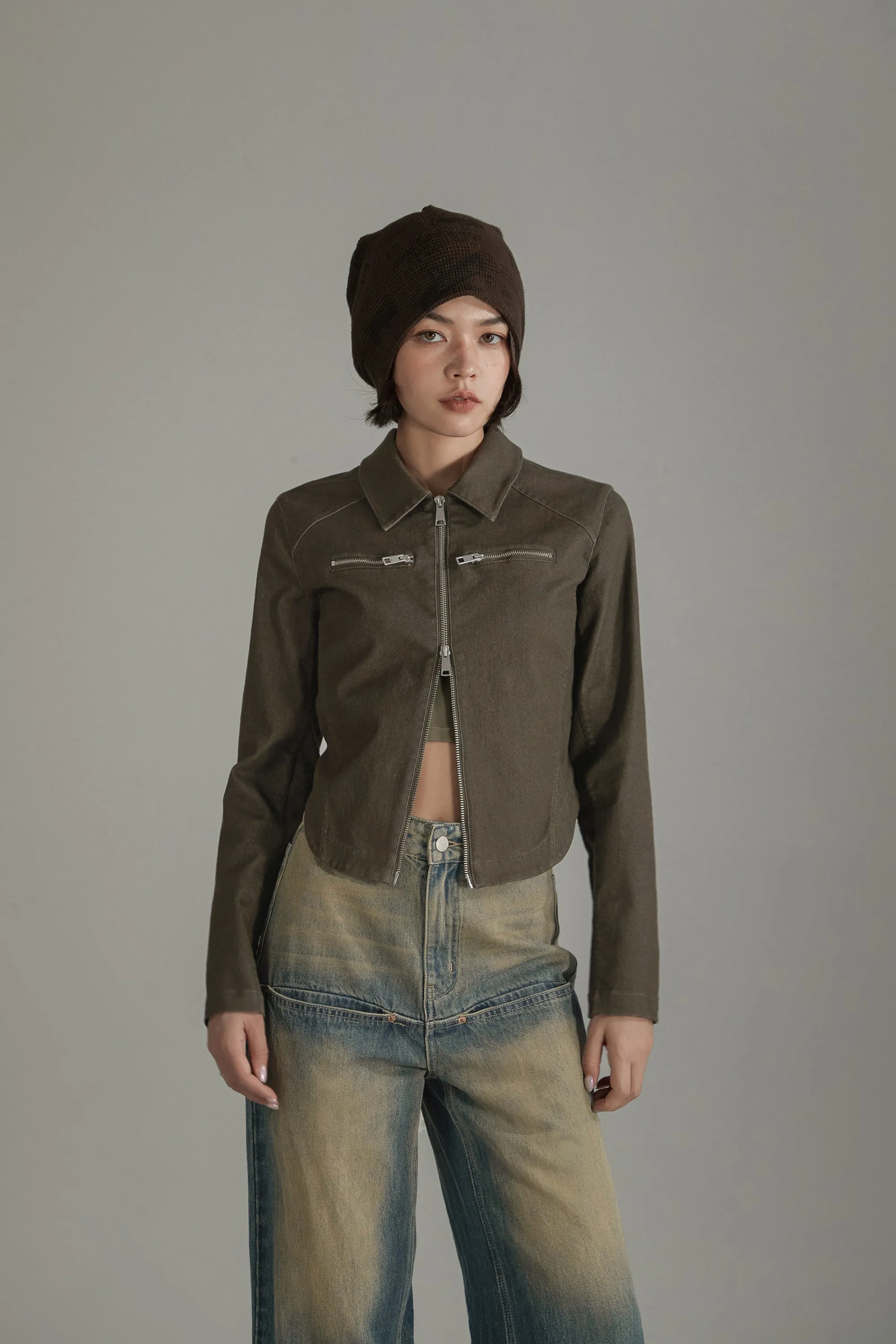 Solid Zip-Up Shirt