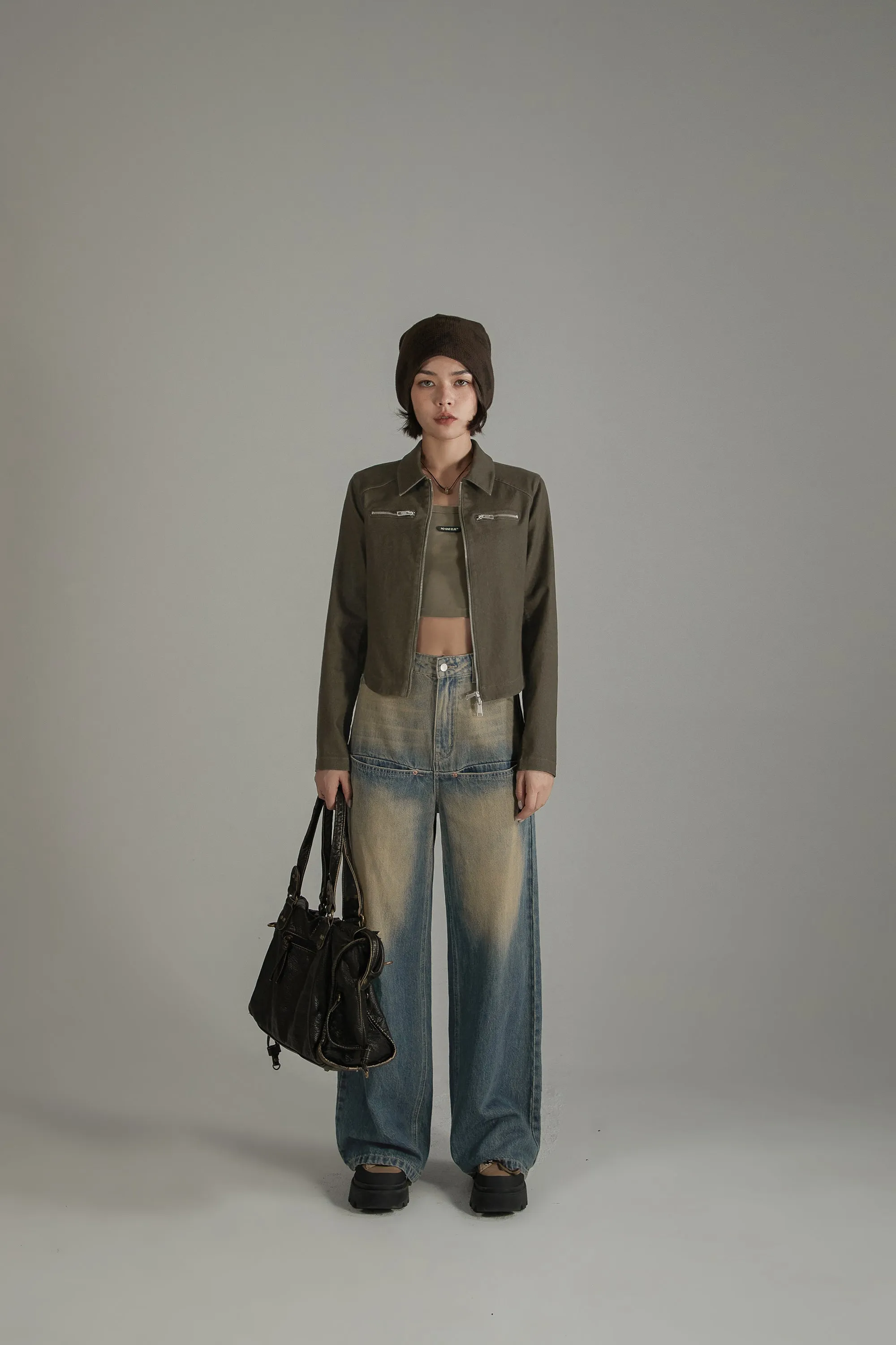 Solid Zip-Up Shirt