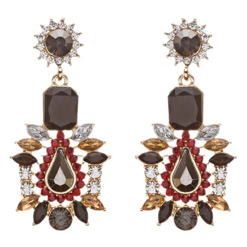 Stunning Beautiful Bohemian Glass Stone Statement Dangle Fashion Earrings Black