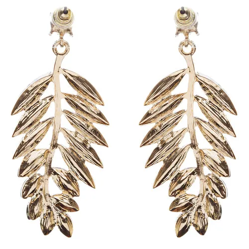 Stunning Beautiful Crystal Rhinestone Leaf Linear Drop Statement Earrings Red