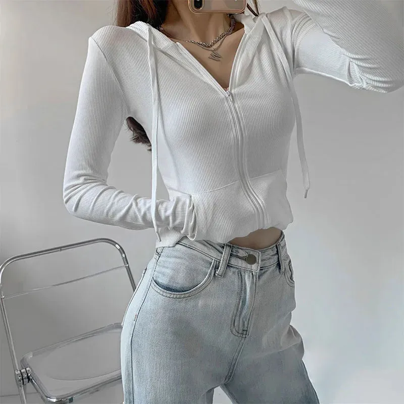 Vintage Solid Hooded Zip Up Tee