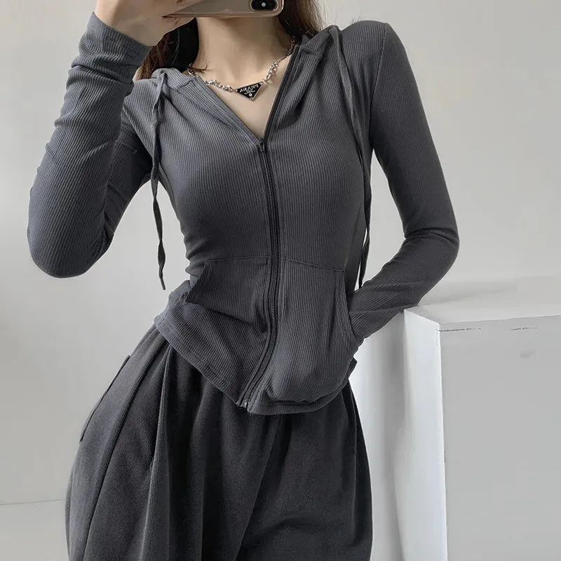 Vintage Solid Hooded Zip Up Tee