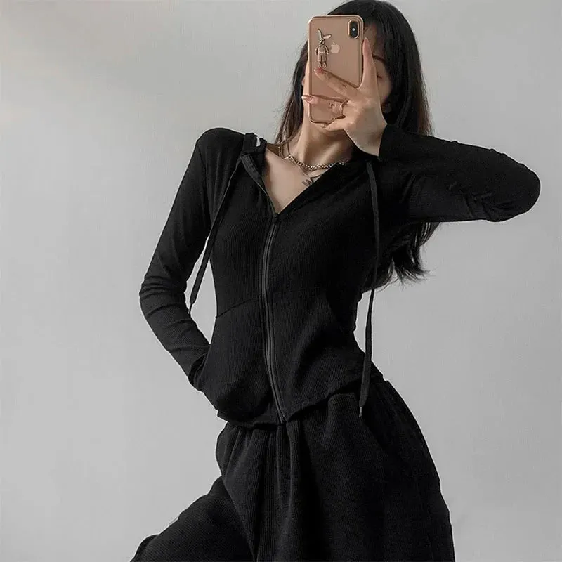 Vintage Solid Hooded Zip Up Tee