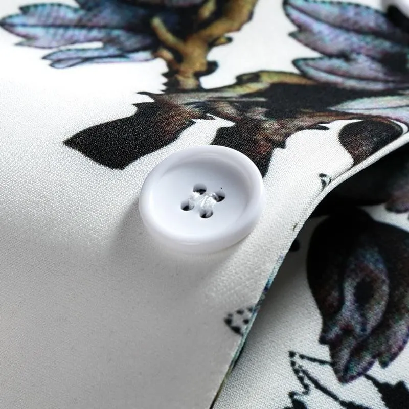 White Winter Flower Pattern Floral Suit Jacket High Quality Blazer Jackets