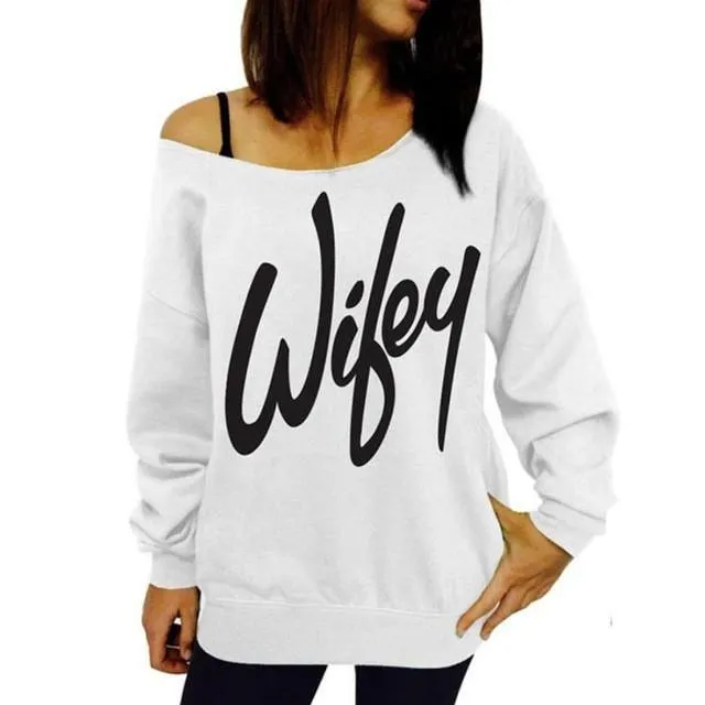 Women Blouse Letter Print Loose O-Neck Sweatshirt