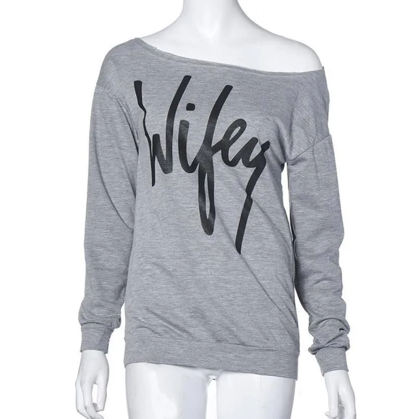 Women Blouse Letter Print Loose O-Neck Sweatshirt