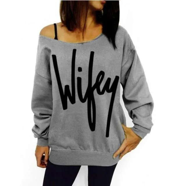 Women Blouse Letter Print Loose O-Neck Sweatshirt