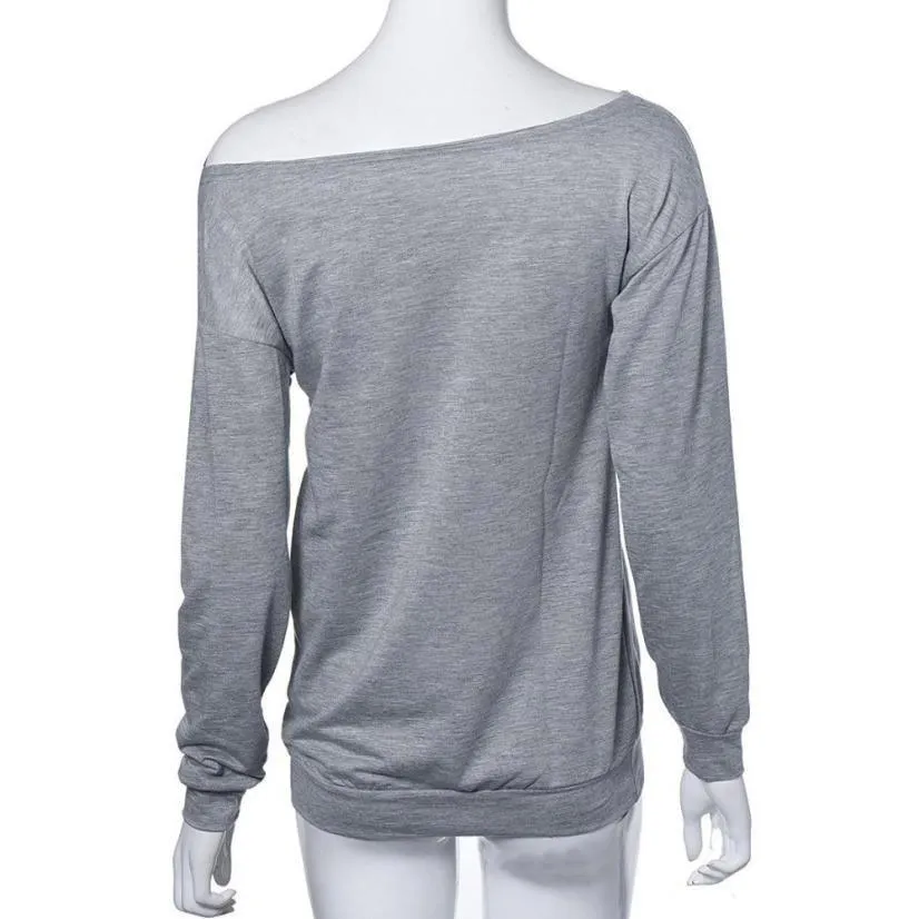 Women Blouse Letter Print Loose O-Neck Sweatshirt