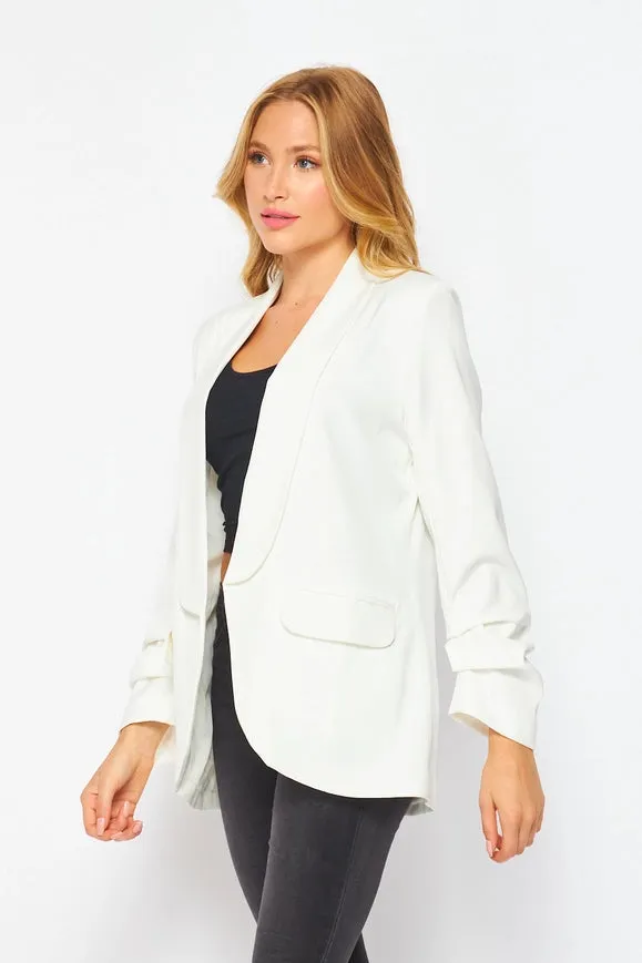 Woven Solid Long Sleeve Open Blazer With Pocket