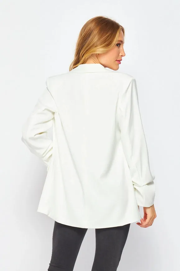 Woven Solid Long Sleeve Open Blazer With Pocket