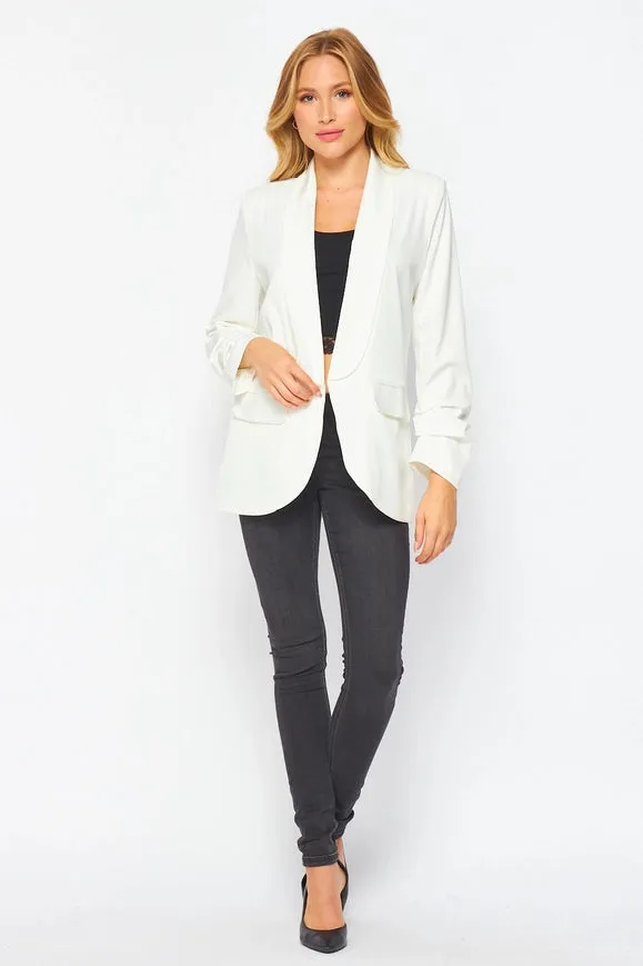 Woven Solid Long Sleeve Open Blazer With Pocket
