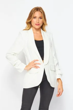 Woven Solid Long Sleeve Open Blazer With Pocket