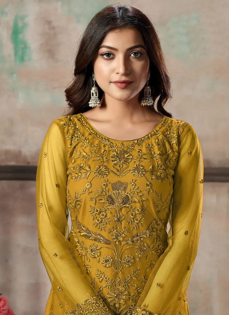 Yellow Embroidered Pant Style Suit