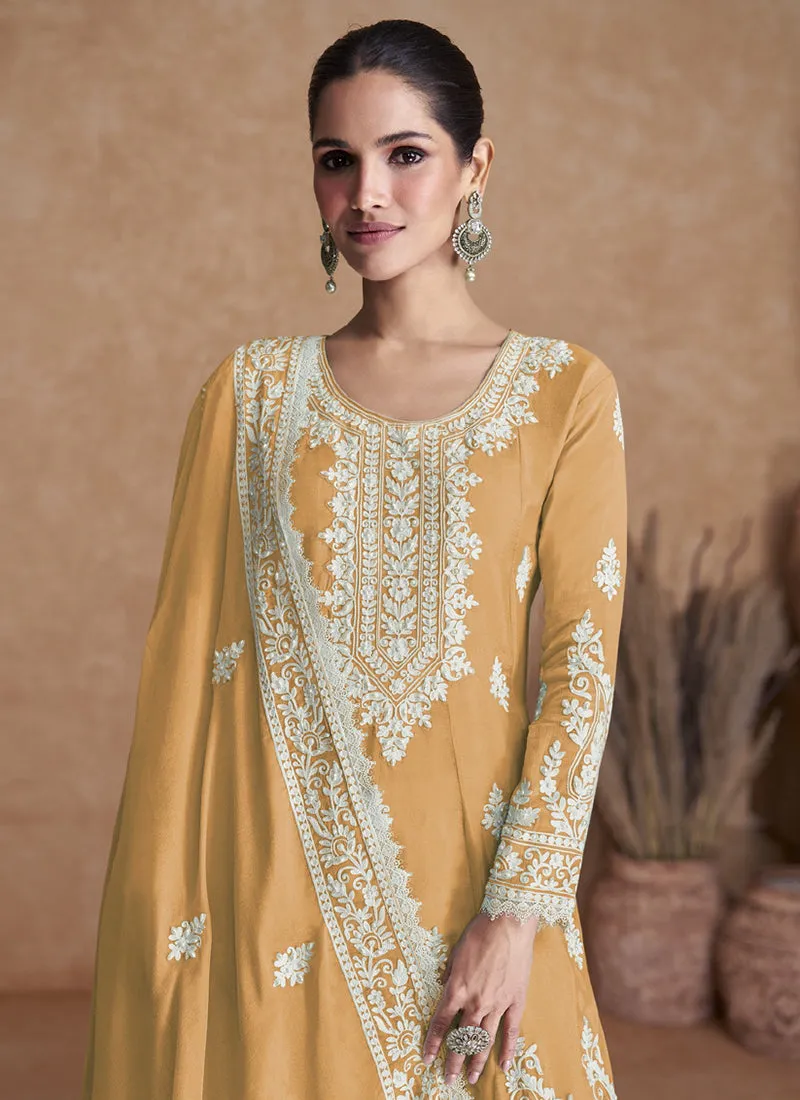 Yellow Thread Work Embroidery Wedding Gharara Style Suit