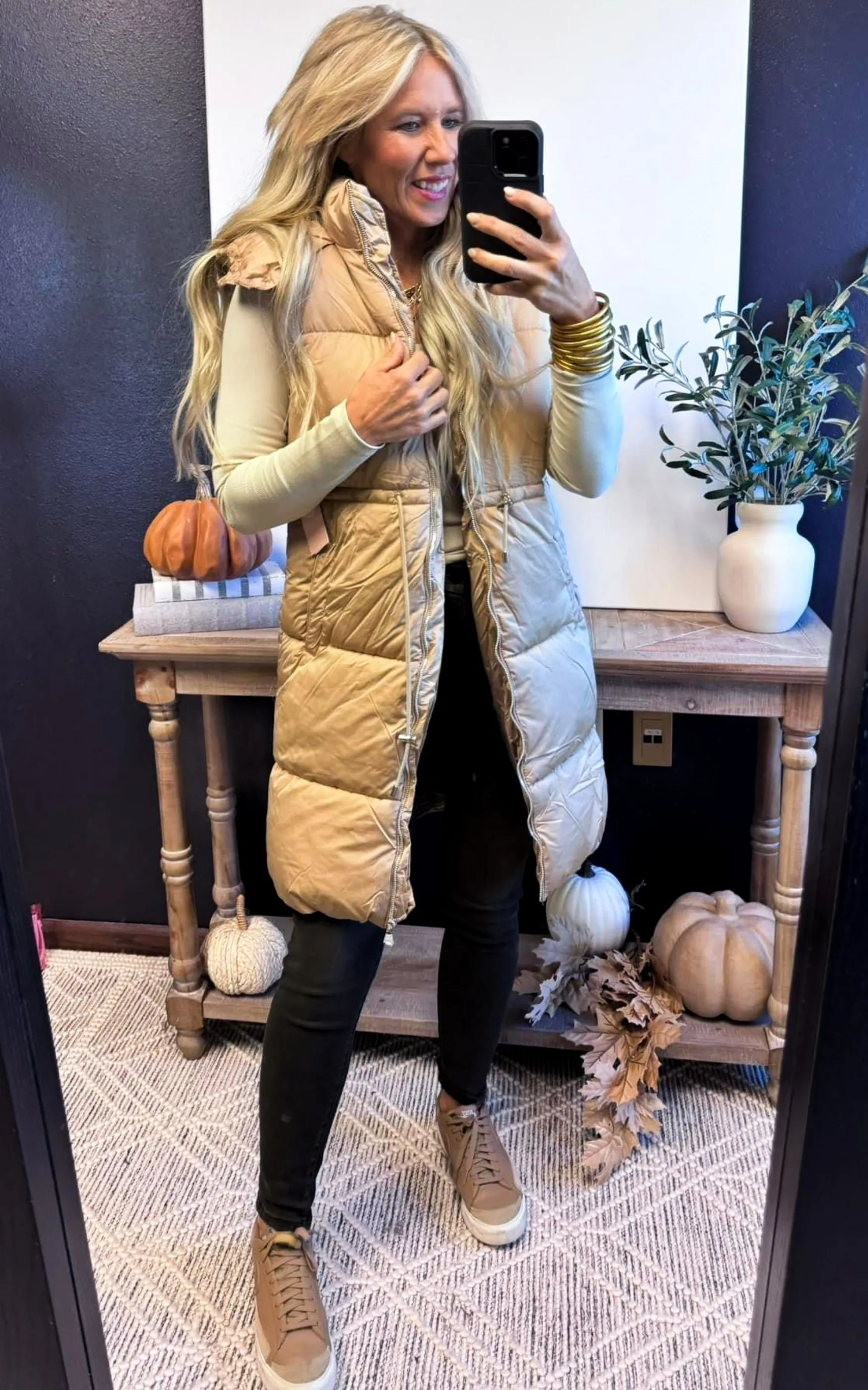 Zip-Up Puffer Hoodie Drawstring Vest Jacket