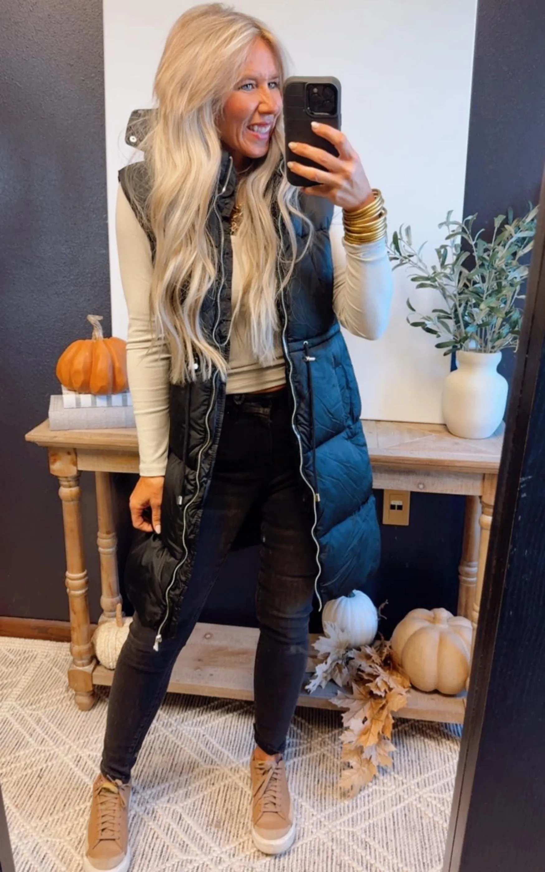 Zip-Up Puffer Hoodie Drawstring Vest Jacket