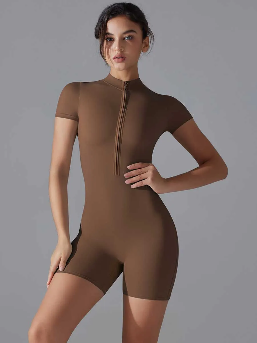 Zip Up Workout Short Jumpsuit