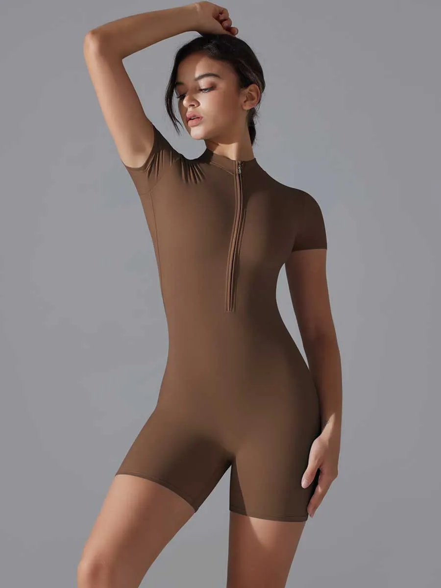 Zip Up Workout Short Jumpsuit
