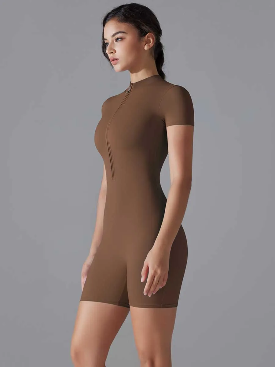 Zip Up Workout Short Jumpsuit